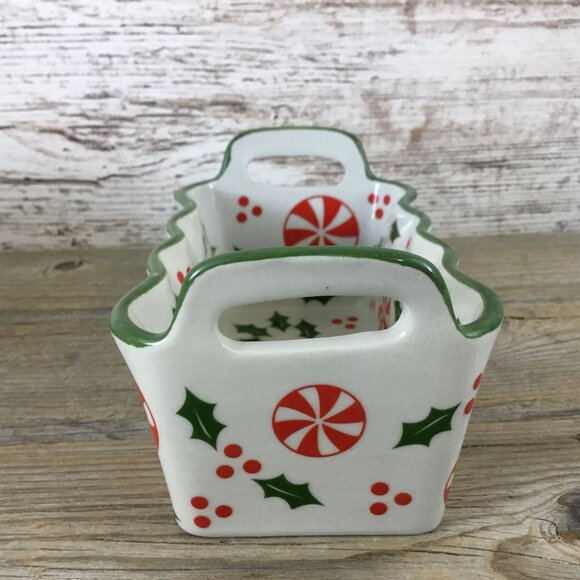 Temp-Tations 12 Oz Ceramic Holiday Mini Loaf Pan w/ Handles Holly & Peppermint - Picture 4 of 10